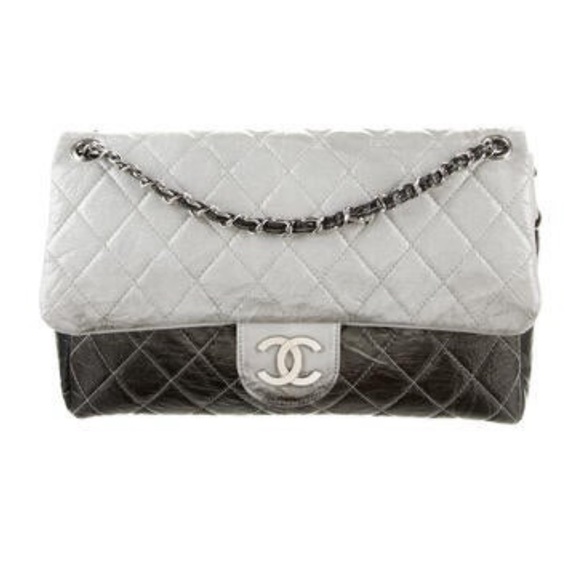Chanel Vinyl Quilted Jumbo Melrose Degrade Flap Bag - Picture 1 of 16